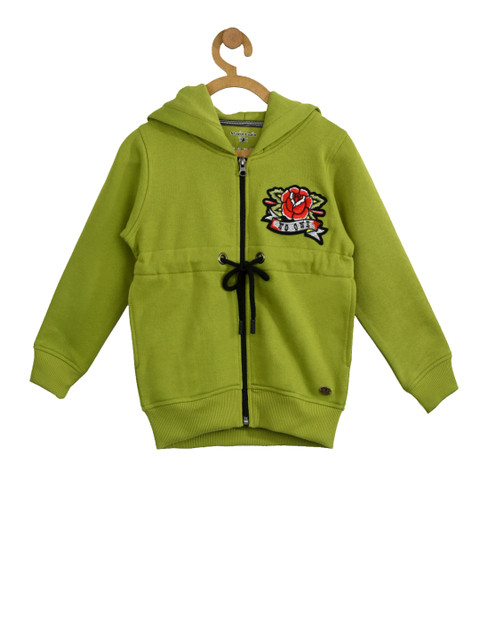 

Stupid Cupid Girls Green Solid Hooded Sweatshirt