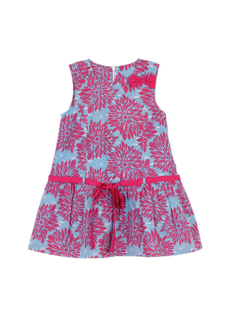 

My Little Lambs Girls Blue & Pink Floral Print A-Line Dress