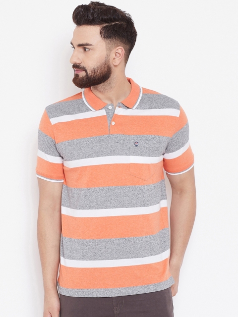

Duke Men Grey Striped Polo Collar T-shirt
