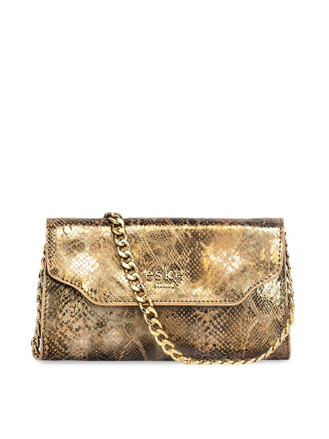 

Eske Women Gunmetal-Toned Printed Shoulder Leather Bag, Metallic
