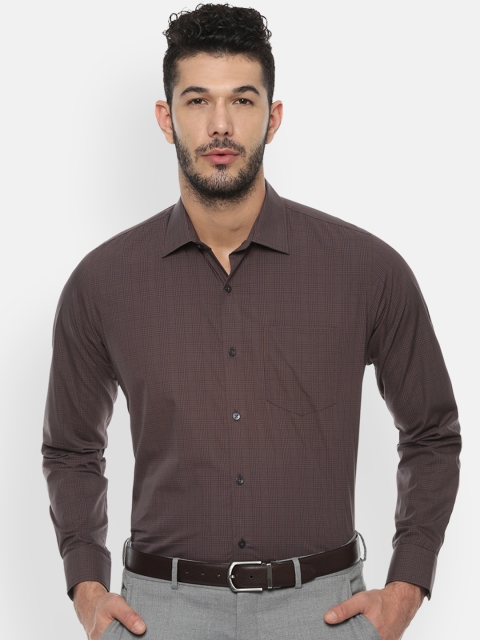 

Van Heusen Men Brown & Navy Blue Slim Fit Checked Formal Shirt