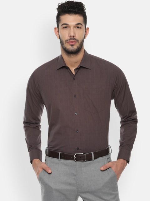 

Van Heusen Men Brown & Navy Blue Slim Fit Checked Formal Shirt