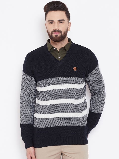 

Duke Men Navy Blue Self Design Sweater