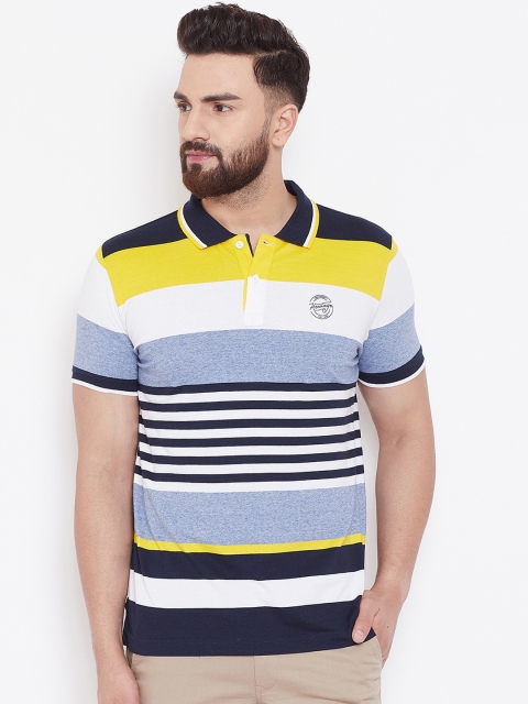 

Duke Men Blue Striped Polo Collar T-shirt