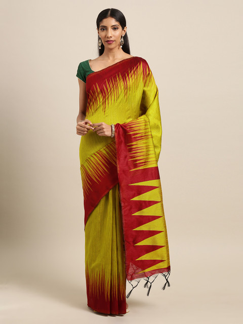 

Mitera Yellow Silk Blend Woven Design Ikat Saree