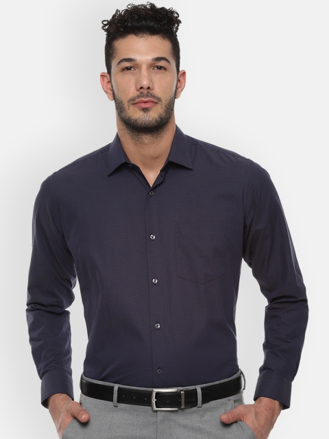

Van Heusen Men Navy Blue Regular Fit Self Design Formal Shirt