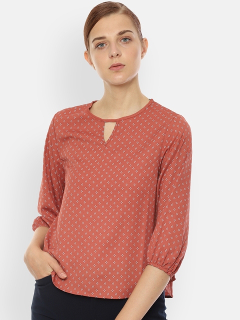 

Van Heusen Women Rust Brown & White Printed Top