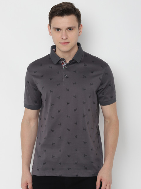 

SIMON CARTER LONDON Men Grey Printed Polo Collar T-shirt