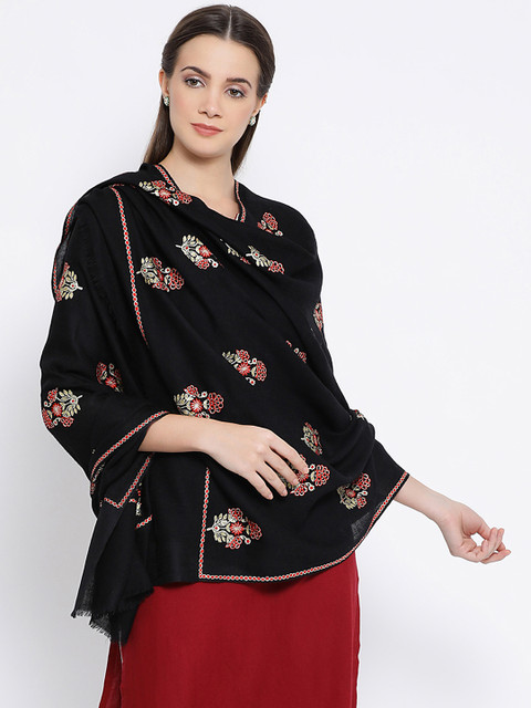 

SHINGORA Women Black & Red Emboidered Pure Woolen Shawl