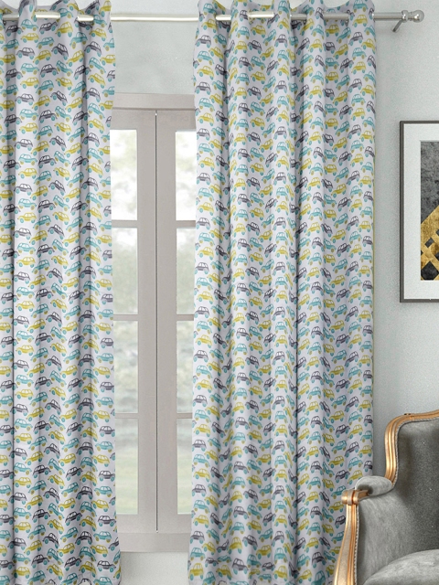 

HOUZZCODE White Printed Single Room Darkening Curtain