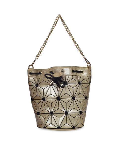 

BAOMI Gold-Toned & Black Printed Shoulder Bag