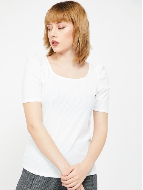 

CODE by Lifestyle Women White Self Design Top