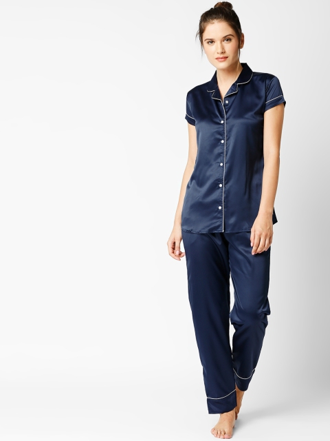 

I like me Women Navy Blue Solid Night suit