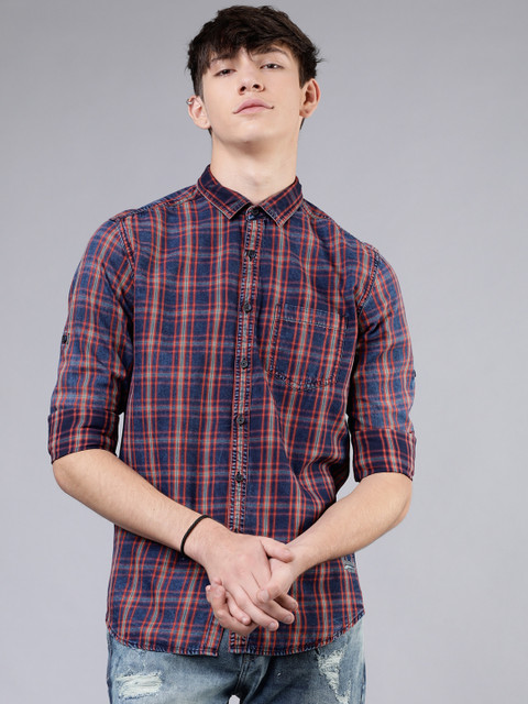 

Ecko Unltd Men Blue & Red Slim Fit Checked Casual Shirt