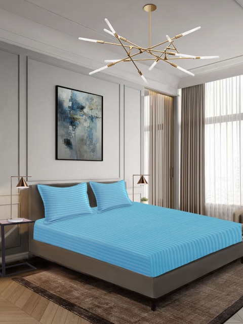 

Aura Blue Striped 300 TC Cotton 1 King Bedsheet with 2 Pillow Covers