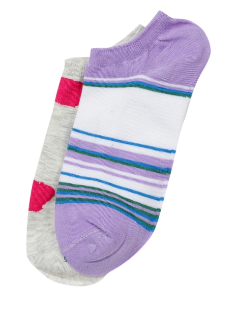 

J Style Women Pack of 2 Patterned Ankle-Length Socks, Grey