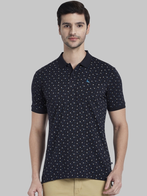 

Parx Men Navy Blue Printed Polo Collar T-shirt
