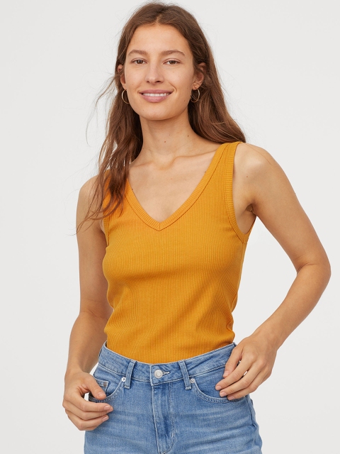 

H&M Yellow V-Neck Cotton Vest Top