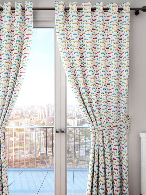 

HOUZZCODE White & Red Single Room Darkening Curtain