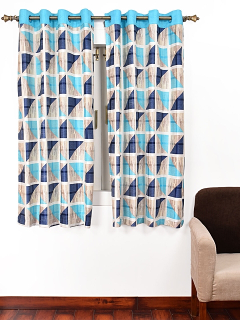 

Ariana Blue & Beige Set of 2 Window Curtains