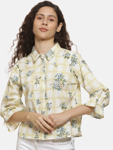 

Campus Sutra Women White & Yellow Regular Fit Printed Casual Shirt