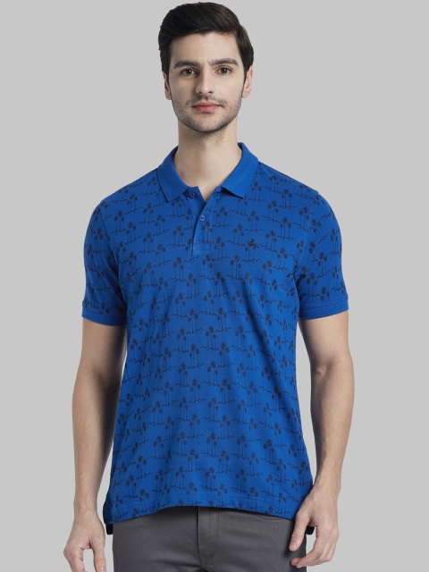 

Parx Men Blue Printed Polo Collar Pure Cotton T-shirt