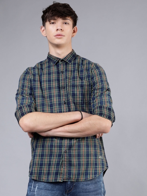 

Ecko Unltd Men Blue & Green Slim Fit Checked Casual Shirt