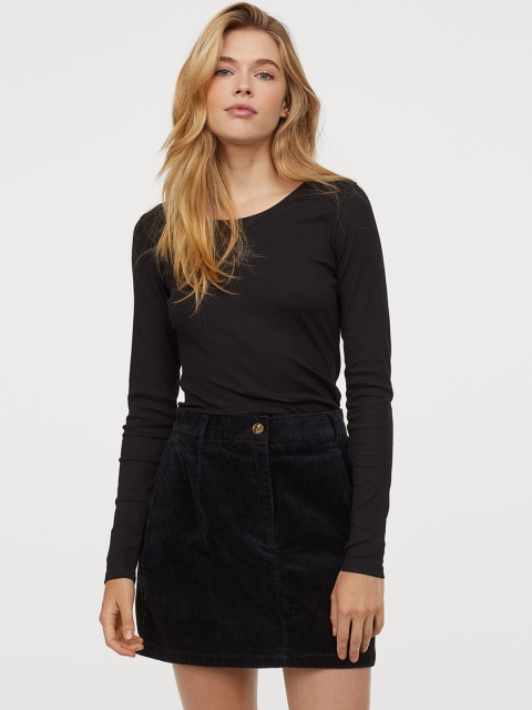 

H&M Women Black Long-Sleeved Jersey Top