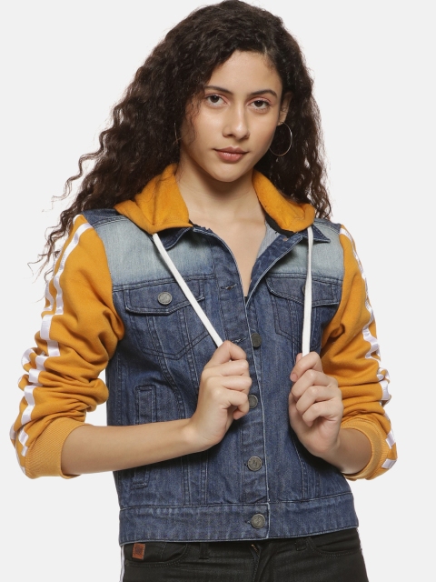 

Campus Sutra Women Blue Colourblocked Windcheater Denim Jacket