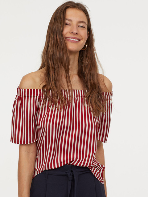 

H&M Red & White Striped Off-The-Shoulder Blouse