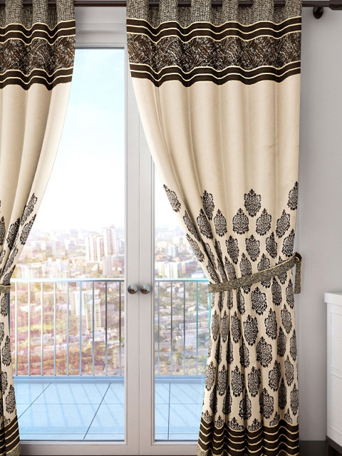 

HOUZZCODE Beige & Brown Single Room Darkening Curtain