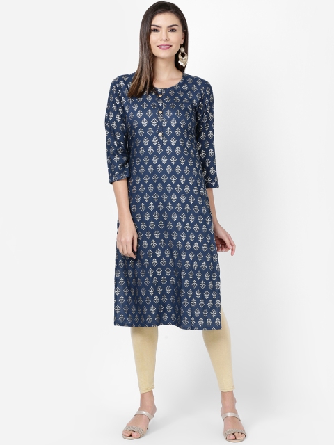 

Soch Women Blue Printed Straight Kurta