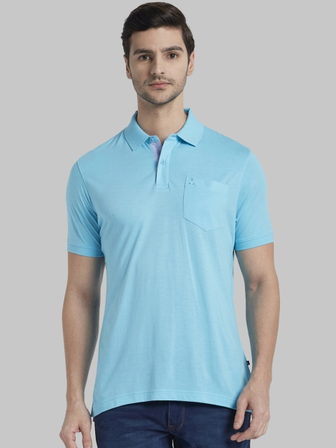 

Parx Men Blue Solid Polo Collar T-shirt