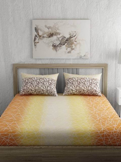 

EverHOME Yellow & Brown Geometric 144 TC Cotton 1 Queen Bedsheet with 2 Pillow Covers
