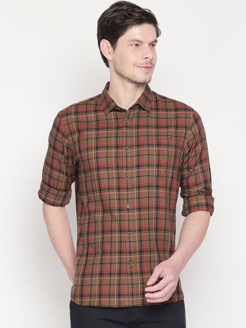 

BYFORD by Pantaloons Men Khaki & Black Slim Fit Checked Casual Shirt
