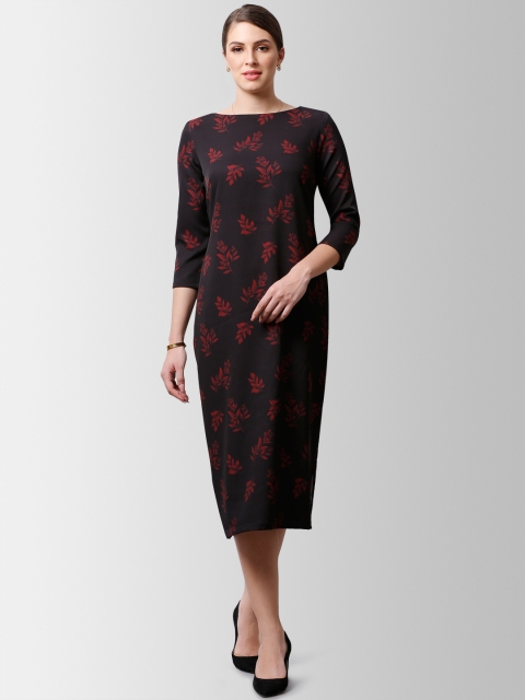 

FableStreet Women Printed Charcoal Black & Red Sheath Dress