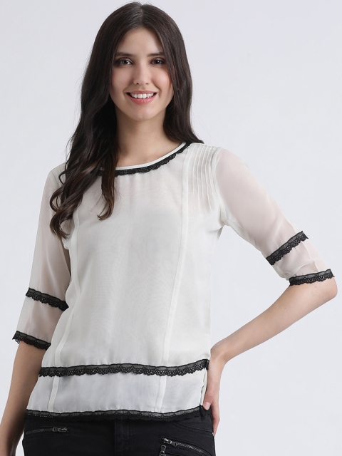 

AkaAyu Women White Self Design Top