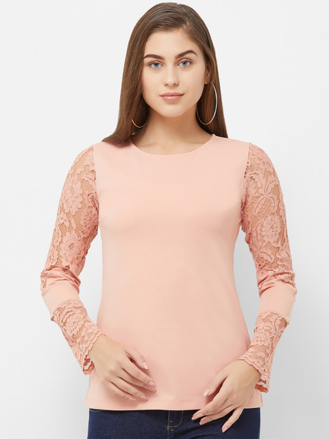 

Soie Women Peach-Coloured Solid Knitted Top