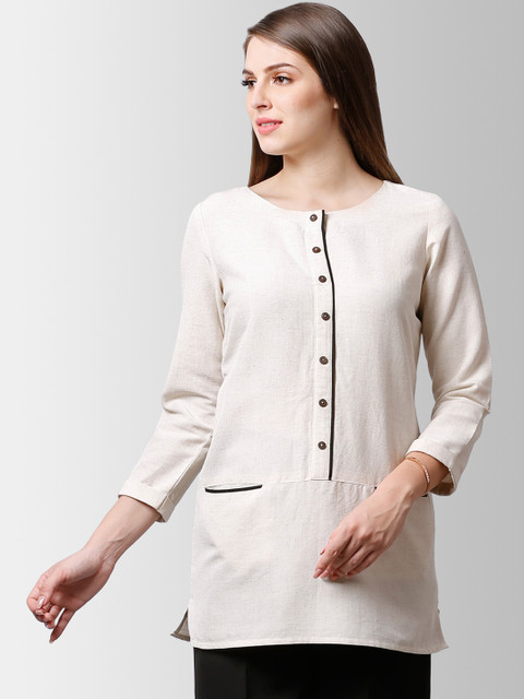 

FableStreet Women Cream-Coloured Solid Top