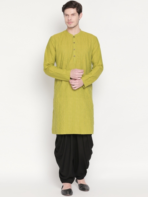 

indus route by Pantaloons Men Lime Green Striped Straight Kurta
