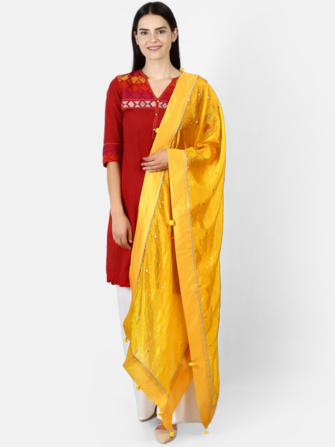 

amraoo Women Yellow Printed Art Silk Dupatta