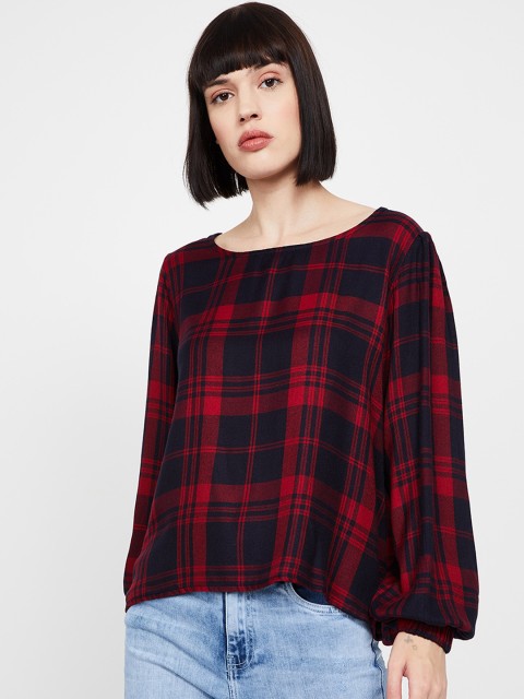 

Fame Forever by Lifestyle Women Navy Blue Checked A-Line Top
