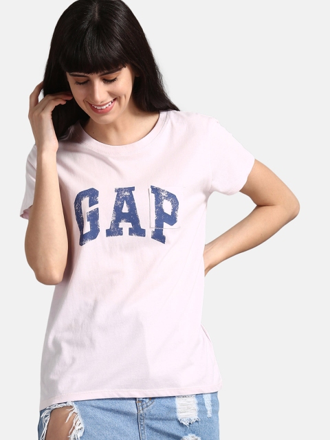 

Gap Women Pink Printed Gap Logo Pocket T-Shirt