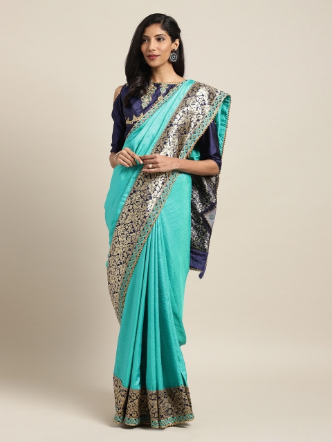 

Mitera Turquoise Blue Embellished Poly Silk Saree