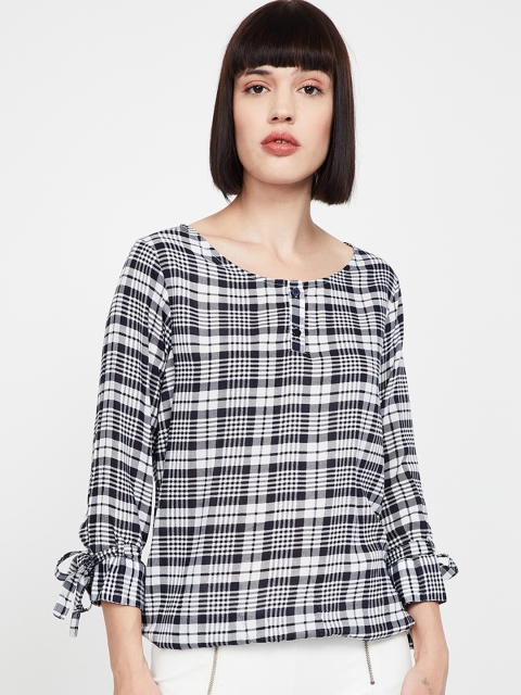 

Fame Forever by Lifestyle Women Navy Blue Checked A-Line Top