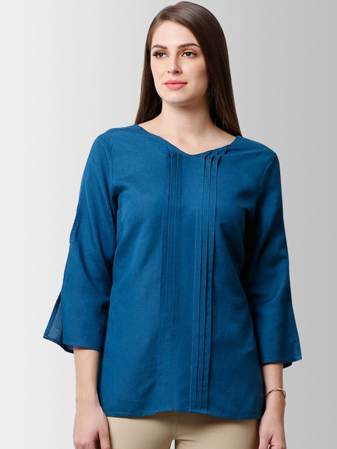 

FableStreet Women Blue Accordion Pleated Top