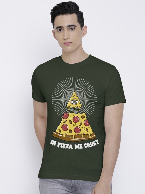 

THREADCURRY Men Olive Green Printed Round Neck T-shirt