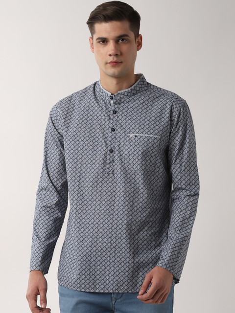 

Peter England Men Grey Printed Straight Kurta