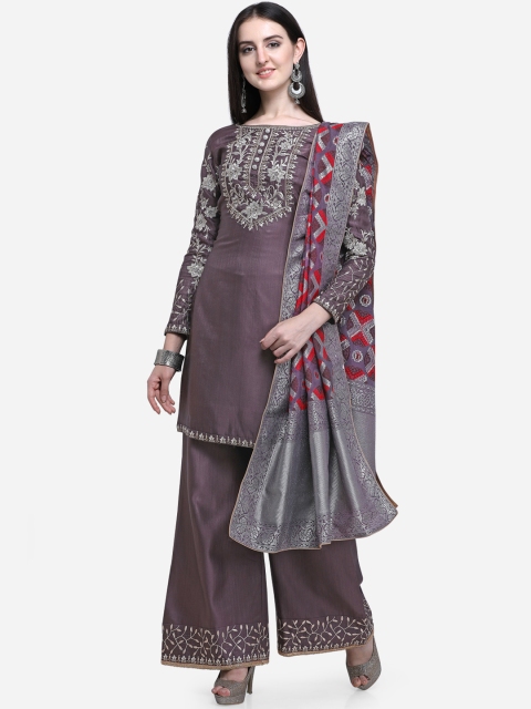 

Stylee LIFESTYLE Purple & Red Art Silk Semi-Stitched Dress Material