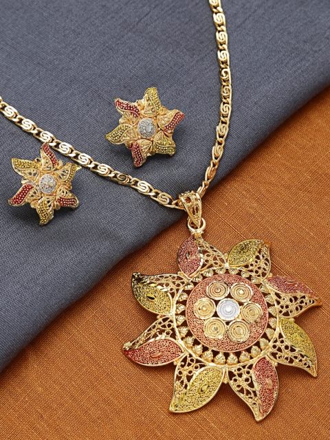 

ZeroKaata Gold-Plated Handcrafted Floral Pendant with Chain